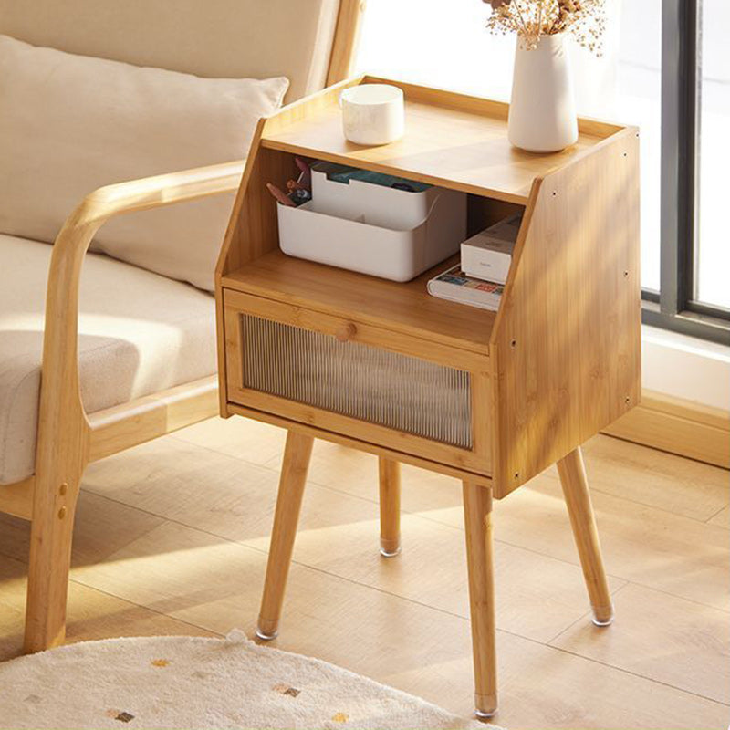 Traditional Japanese Square Solid Wood Nightstand 2-Storage Cabinet For Bedroom