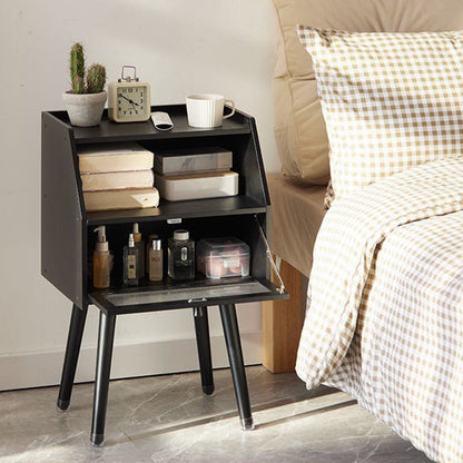Traditional Japanese Square Solid Wood Nightstand 2-Storage Cabinet For Bedroom