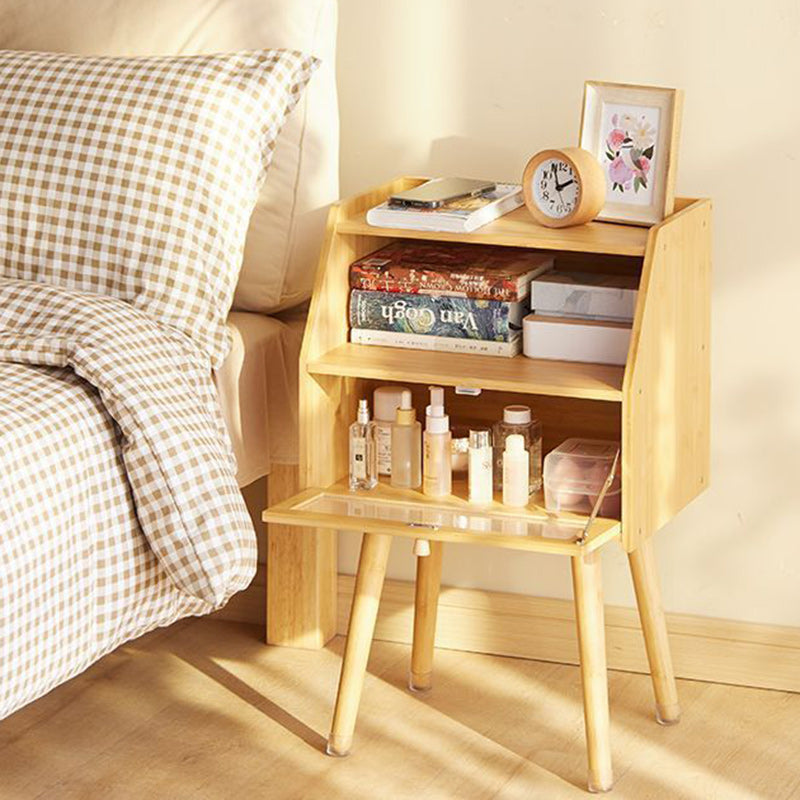 Traditional Japanese Square Solid Wood Nightstand 2-Storage Cabinet For Bedroom