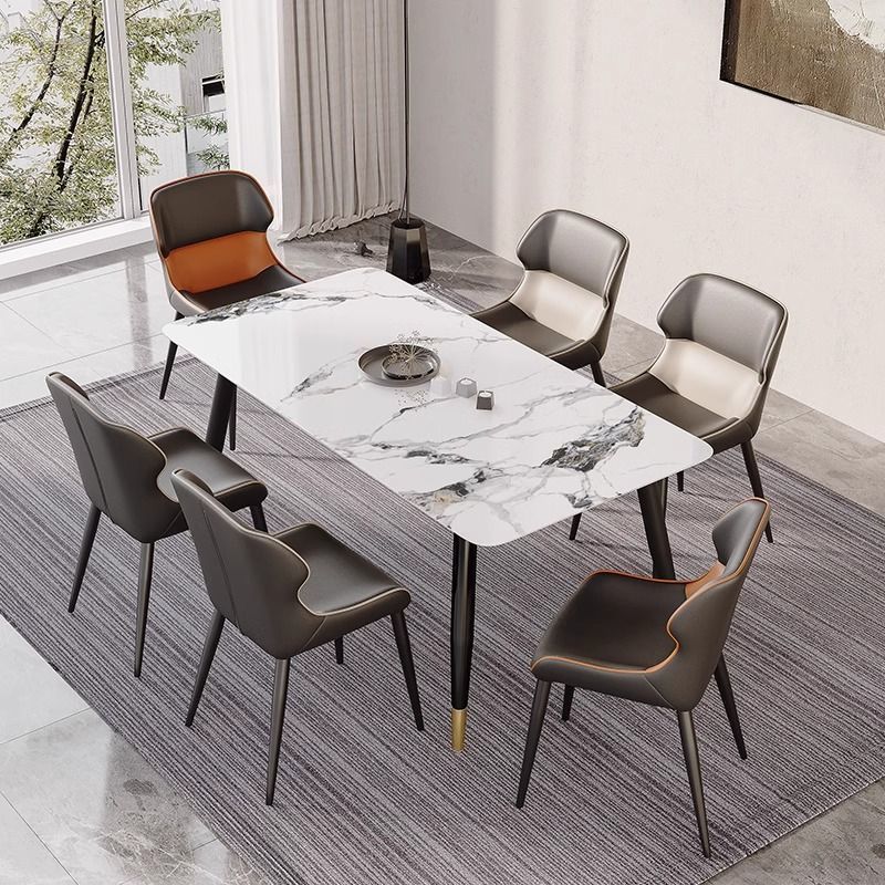 Contemporary Luxury Square Faux Napa Leather Upholstered Dining Chair Wing Back For Dining Room