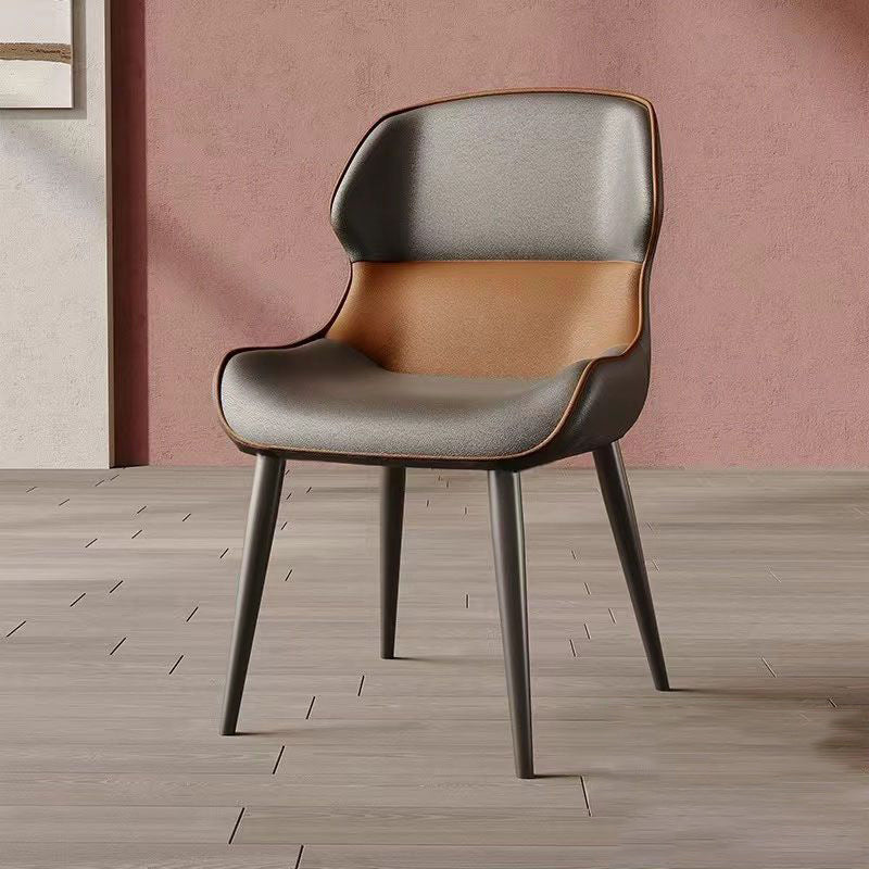 Contemporary Luxury Square Faux Napa Leather Upholstered Dining Chair Wing Back For Dining Room