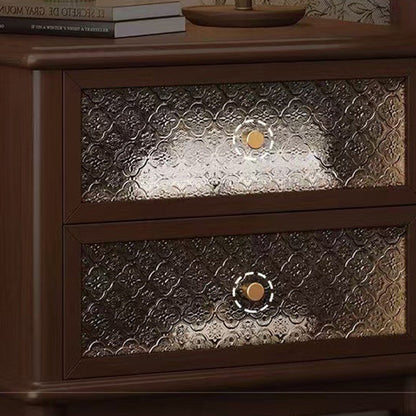 Traditional French Cube Solid Wood Glass Nightstand 2-Drawer For Bedroom