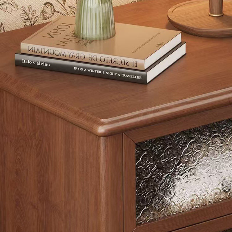 Traditional French Cube Solid Wood Glass Nightstand 2-Drawer For Bedroom