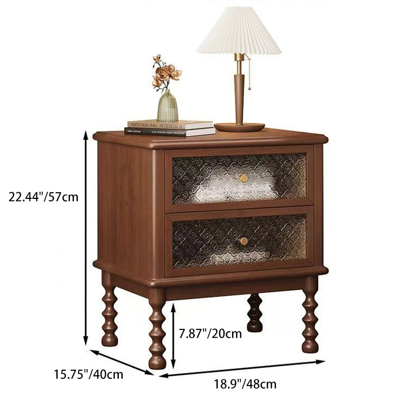 Traditional French Cube Solid Wood Glass Nightstand 2-Drawer For Bedroom