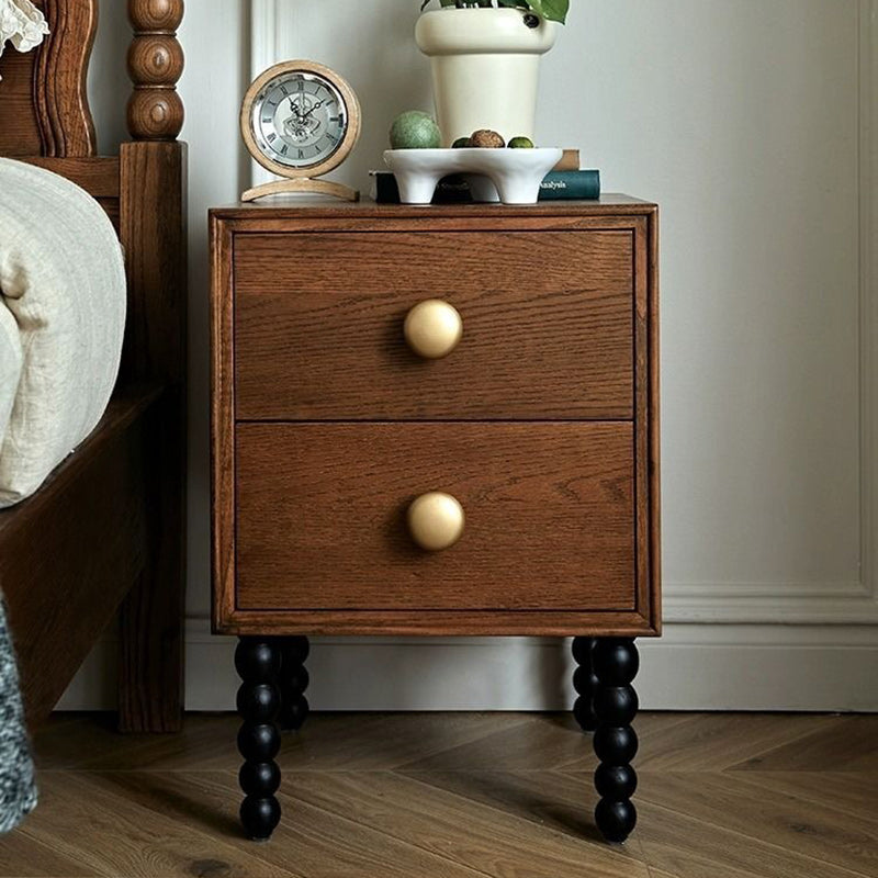 Traditional French Cube Solid Wood Nightstand 2-Drawer For Bedroom