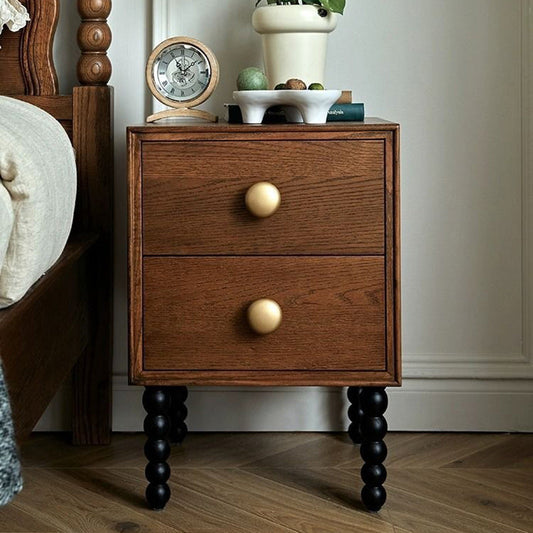 Traditional French Cube Solid Wood Nightstand 2-Drawer For Bedroom