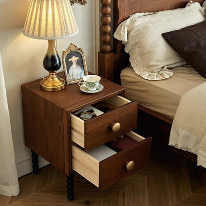 Traditional French Cube Solid Wood Nightstand 2-Drawer For Bedroom