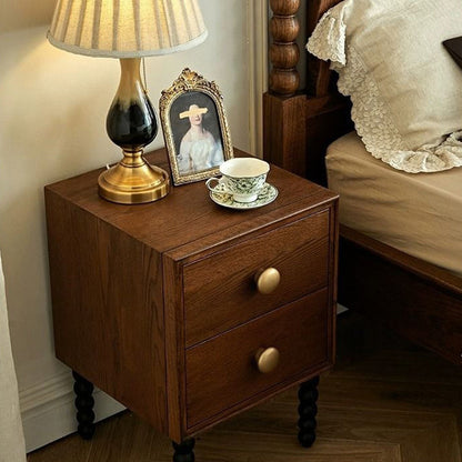 Traditional French Cube Solid Wood Nightstand 2-Drawer For Bedroom