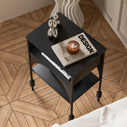 Traditional French Rectangular Iron Nightstand 1-Cabine & Shelf For Bedroom
