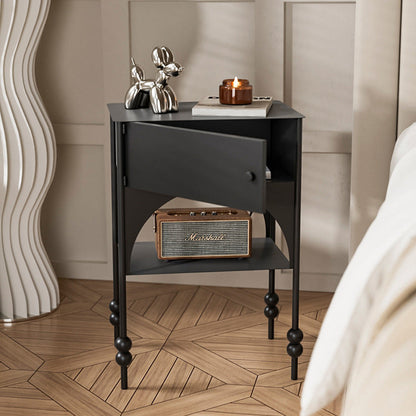Traditional French Rectangular Iron Nightstand 1-Cabine & Shelf For Bedroom