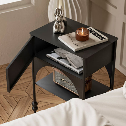 Traditional French Rectangular Iron Nightstand 1-Cabine & Shelf For Bedroom