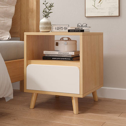 Modern Minimalist Square Rectangular Wood Nightstand 1/2/3 Drawer For Bedroom