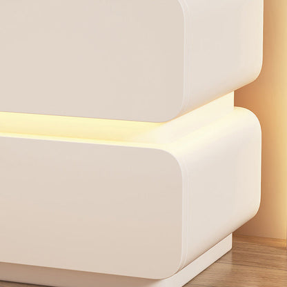 Contemporary Scandinavian Cream Sensor Light Square Wood Microfiber Leather Nightstand 2-Drawer For Bedroom