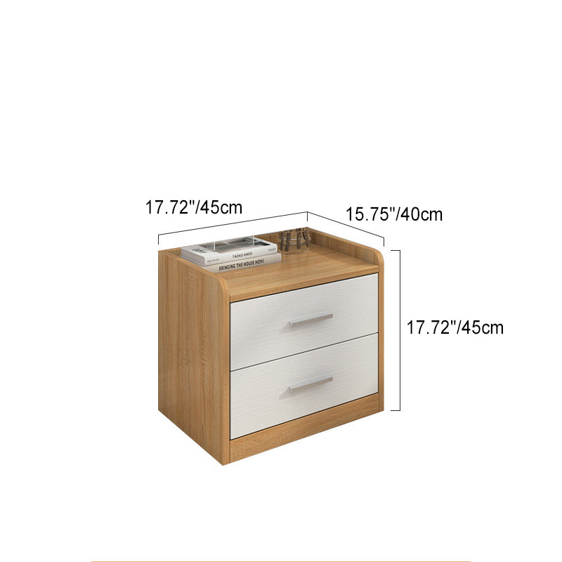 Modern Minimalist Square Solid Wood Nightstand 2-Drawer For Bedroom