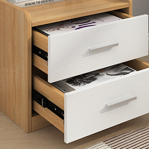 Modern Minimalist Square Solid Wood Nightstand 2-Drawer For Bedroom