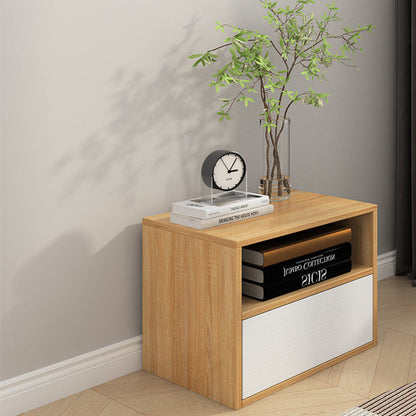 Modern Minimalist Square Solid Wood Nightstand 2-Drawer For Bedroom