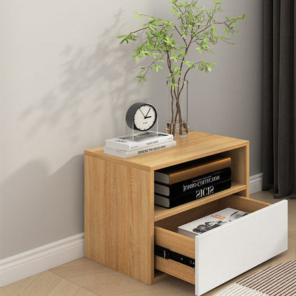 Modern Minimalist Square Solid Wood Nightstand 2-Drawer For Bedroom
