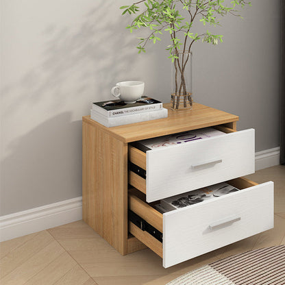 Modern Minimalist Square Solid Wood Nightstand 2-Drawer For Bedroom