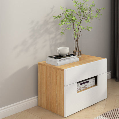 Modern Minimalist Square Solid Wood Nightstand 2-Drawer For Bedroom