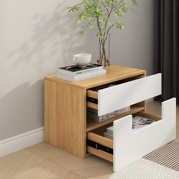 Modern Minimalist Square Solid Wood Nightstand 2-Drawer For Bedroom