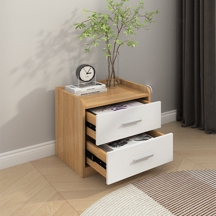 Modern Minimalist Square Solid Wood Nightstand 2-Drawer For Bedroom