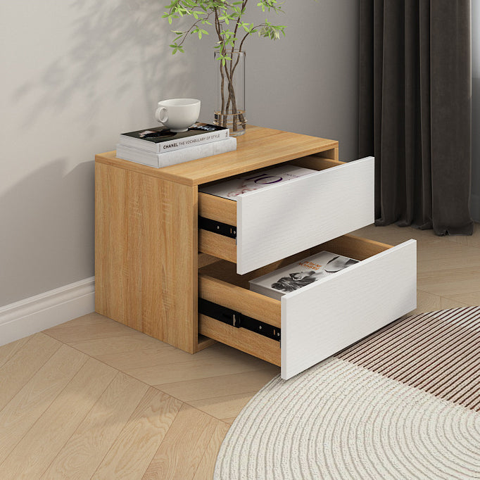 Modern Minimalist Square Solid Wood Nightstand 2-Drawer For Bedroom