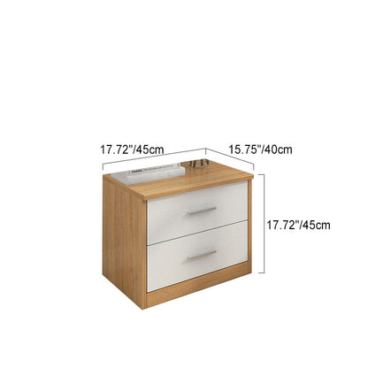 Modern Minimalist Square Solid Wood Nightstand 2-Drawer For Bedroom