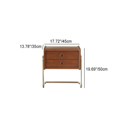Traditional Vintage Square Wood Stainless Steel Nightstand 2-Drawer For Bedroom