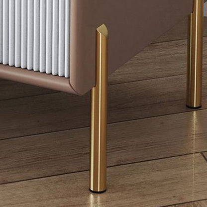 Contemporary Nordic Square Wood Rock Slab Veneer Glass Hardware Stainless Steel Nightstand 2-Drawer For Bedroom