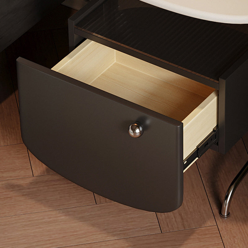 Contemporary Nordic Rectangular Stainless Steel Glass Panel Nightstand 1-Drawer For Bedroom