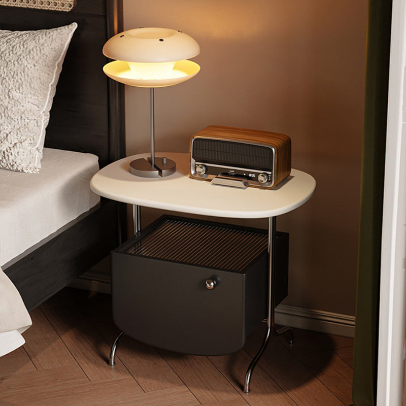 Contemporary Nordic Rectangular Stainless Steel Glass Panel Nightstand 1-Drawer For Bedroom