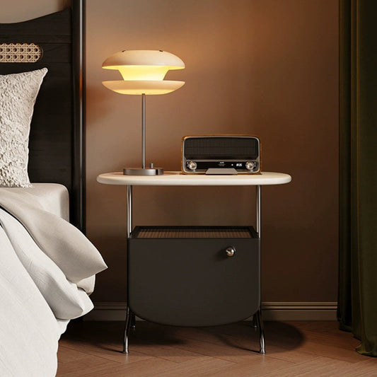 Contemporary Nordic Rectangular Stainless Steel Glass Panel Nightstand 1-Drawer For Bedroom