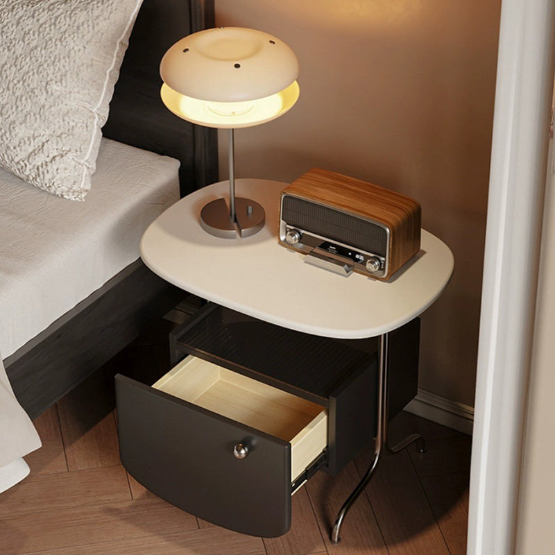 Contemporary Nordic Rectangular Stainless Steel Glass Panel Nightstand 1-Drawer For Bedroom