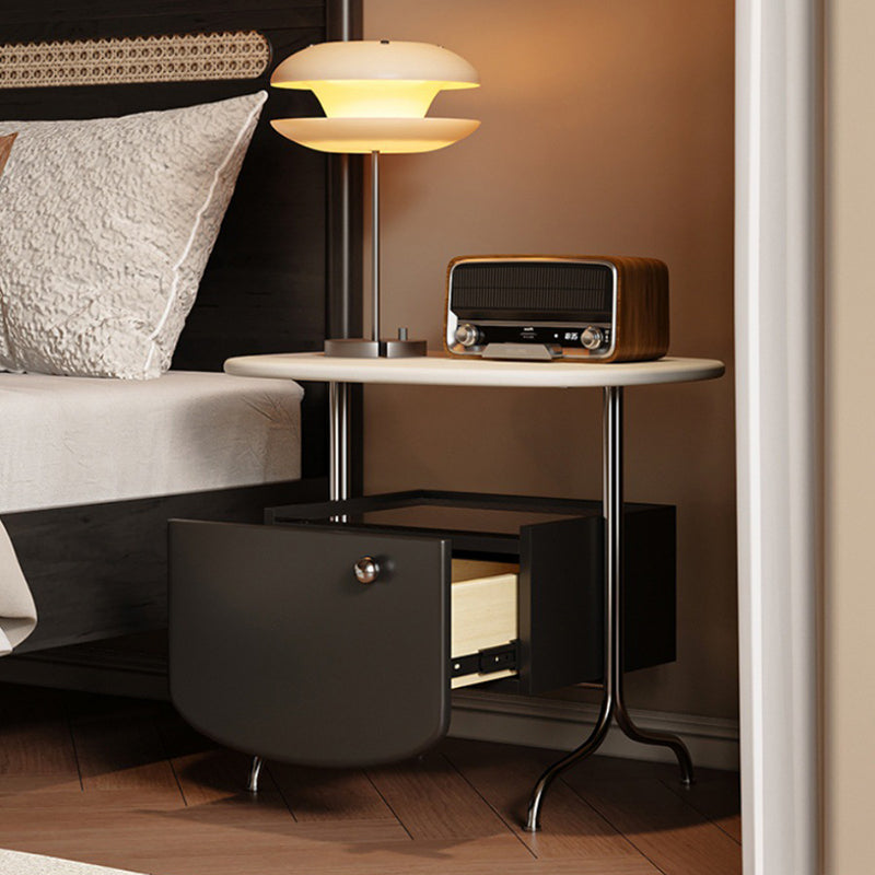 Contemporary Nordic Rectangular Stainless Steel Glass Panel Nightstand 1-Drawer For Bedroom
