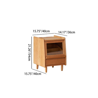 Traditional Vintage Trapezoidal Cherry Wood Nightstand 2-Drawer For Bedroom