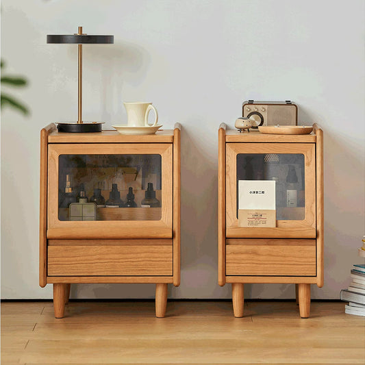 Traditional Vintage Trapezoidal Cherry Wood Nightstand 2-Drawer For Bedroom