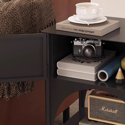 Modern Minimalist Rectangular Iron Nightstand 1-Cabinet For Bedroom