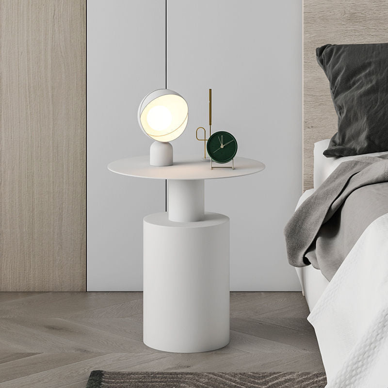 Modern Minimalist Round Cylinder Iron Nightstand For Bedroom