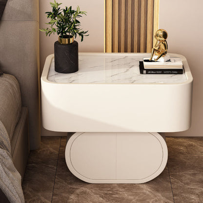 Contemporary Nordic Rectangular Oval Wood Rock Slab Microfiber Leather Nightstand 2-Drawer For Bedroom