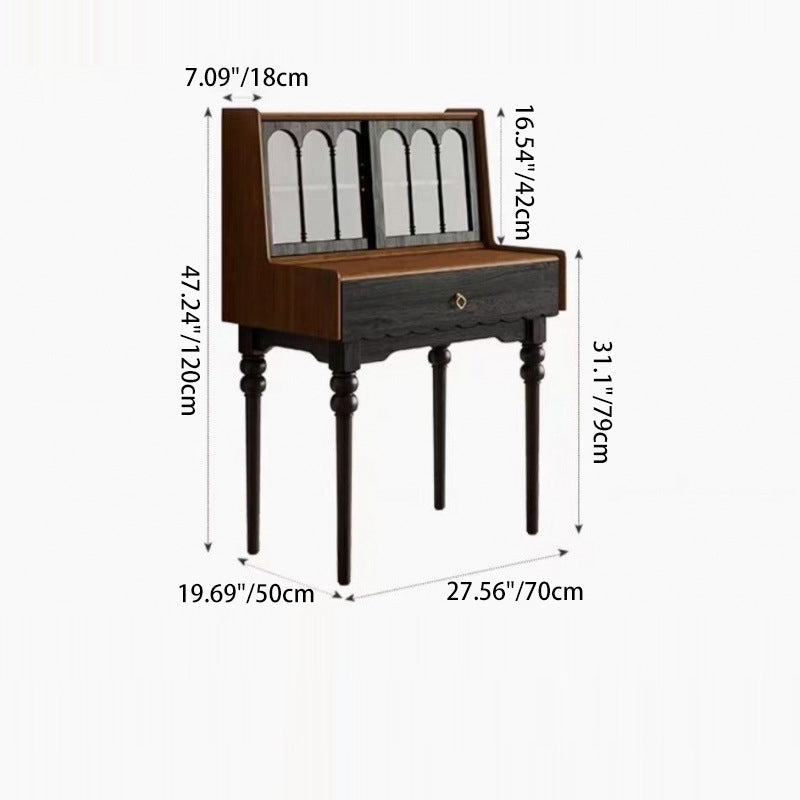 Traditional Vintage Rectangular Wood Glass Makeup Vanity 1-Drawer For Bedroom