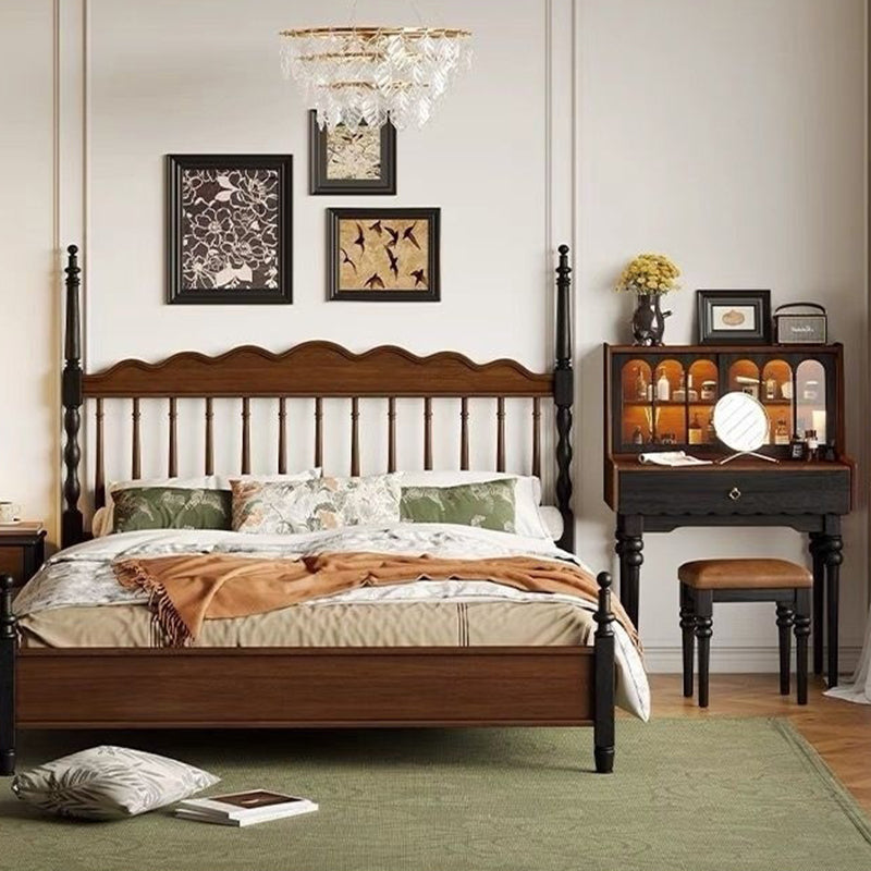 Traditional Vintage Rectangular Wood Glass Makeup Vanity 1-Drawer For Bedroom