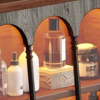 Traditional Vintage Rectangular Wood Glass Makeup Vanity 1-Drawer For Bedroom