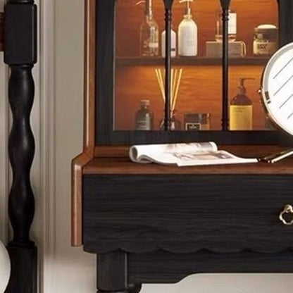 Traditional Vintage Rectangular Wood Glass Makeup Vanity 1-Drawer For Bedroom