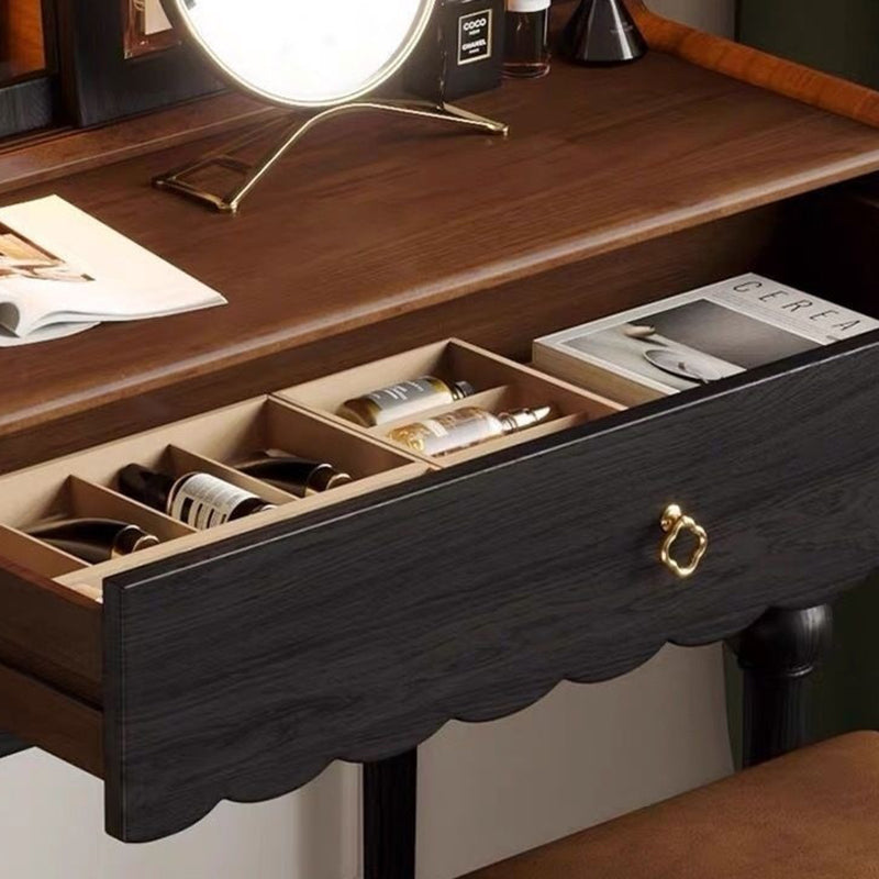 Traditional Vintage Rectangular Wood Glass Makeup Vanity 1-Drawer For Bedroom