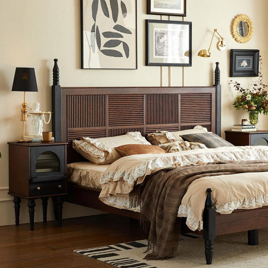 Traditional Vintage Rectangular Wood Nightstand 1-Drawer For Bedroom