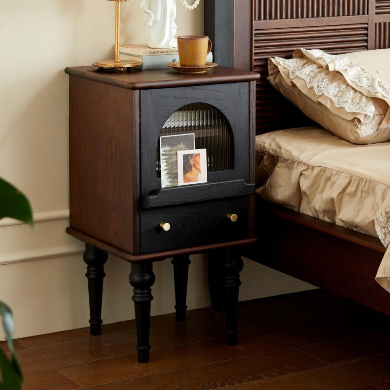 Traditional Vintage Rectangular Wood Nightstand 1-Drawer For Bedroom