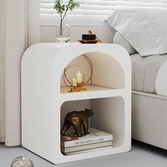 Contemporary Scandinavian Cave Square Curved Rock Slab Nightstand 2-Tier For Bedroom