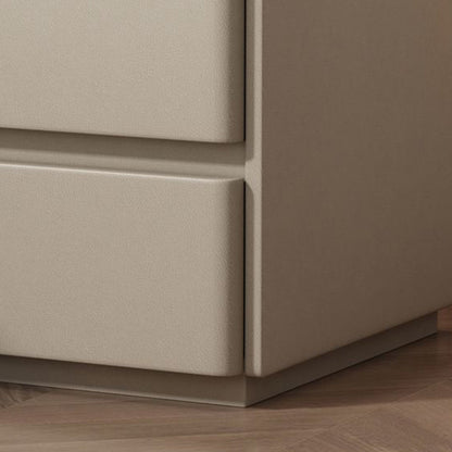 Modern Minimalist Rectangular Wood Microfiber Leather Rock Slab Nightstand 3-Drawer For Bedroom