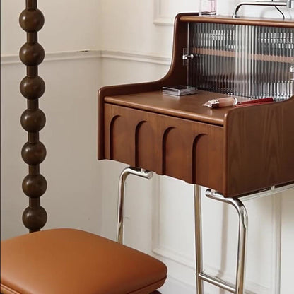 Traditional Vintage Rectangle Wood Glass Mirror Makeup Vanity 1-Drawer For Bedroom