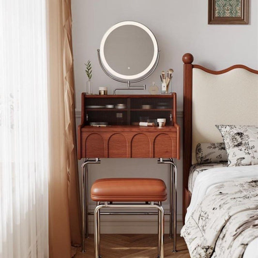 Traditional Vintage Rectangle Wood Glass Mirror Makeup Vanity 1-Drawer For Bedroom